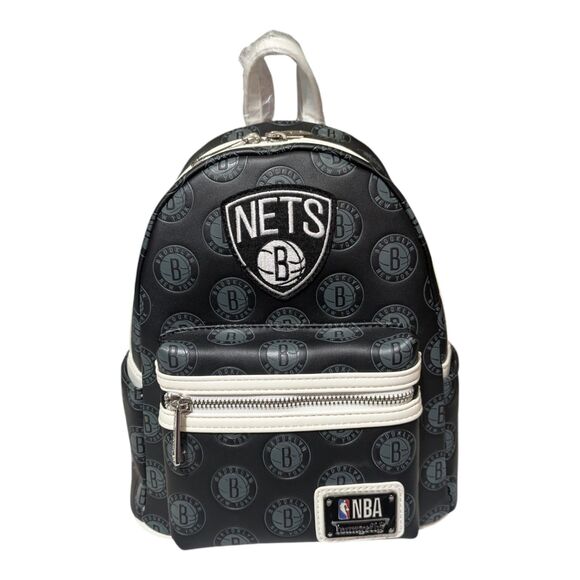 Loungefly Brooklyn Nets Mini Backpack Debossed Logo Black & White NWT NBA main image 4